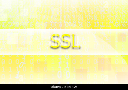 Der Text der Inschrift SSL ist auf einem semitransparenten Feld durch eine Reihe von abstrakten Figuren umgeben geschrieben Stockfoto