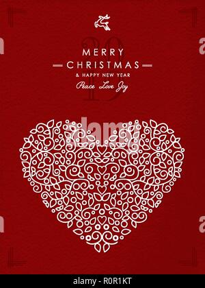 Frohe Weihnachten und ein glückliches neues Jahr 2019 art deco Herz Form im Überblick Monogramm Stil mit einfachen xmas Ornamente. Ideal für Urlaub Karte, Plakat Stock Vektor