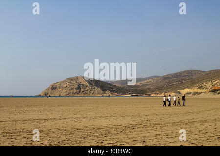 Ein Blick auf den weitläufigen Strand von Prasonisi, Rhodos, Griechenland. Der Strand ist ca. 800 m lang und 250 m breit an der breitesten Stelle. Stockfoto