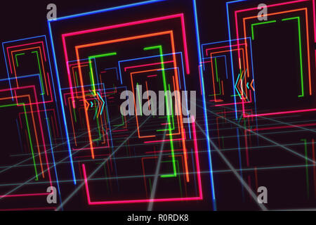 Zusammenfassung Hintergrund mit Neonlicht Frames in 3D-Perspektive. Futuristische Abbildung. Stockfoto