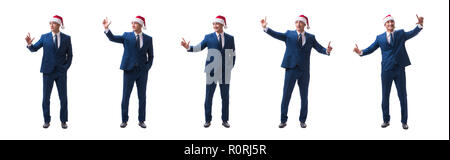 Junge busnessman Tragen santa hut in Weihnachten Konzept auf Weiß Stockfoto