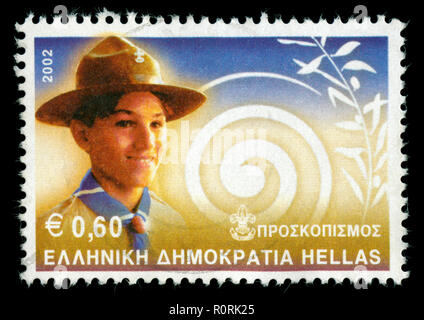 Briefmarke aus Griechenland in der Internationalen Scout Jamboree Serie in 2002, 36th World Scout Konferenz, Thessaloniki Stockfoto