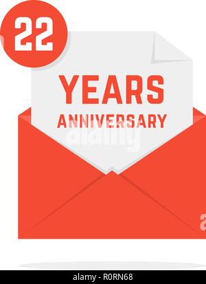 22 Jahre Jubiläum Symbol rot offener Brief Stock Vektor