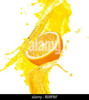 Orangensaft Spritzen mit orangefarbenen Früchte. Stockfoto