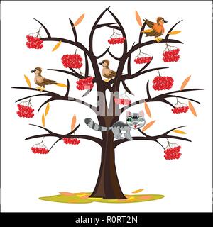 Vector Illustration Baum vogelbeere bis zum Spätherbst Stock Vektor