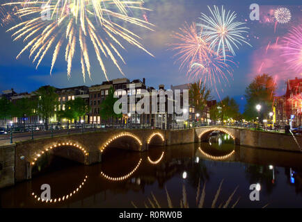 Nacht in Amsterdam, Holland Stockfoto