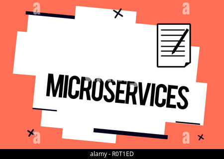 Handschrift text MicroServices-Architektur schreiben. Konzept sinn Software Entwicklung Technik Gebäude einzelne Funktion Modul. Stockfoto