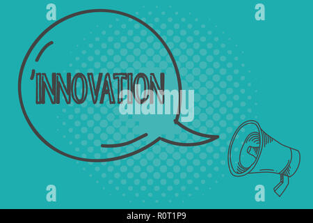 Schreiben Hinweis zeigen Innovation. Business Foto präsentiert neue Methode Idee Produkt verschiedene Kreative nicht vorher bekannt. Stockfoto
