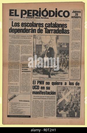 Portada del Diario de información General El Periódico" de Catalunya, número Uno, editado en Barcelona, Mayo de 1978. Stockfoto