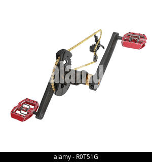 Mountainbike Kurbelgarnitur mit Kette auf Weiß. 3D-Darstellung Stockfoto