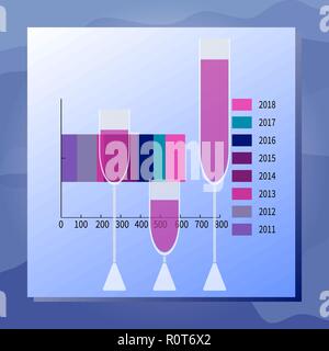 Vector Illustration Alkoholkonsum. Grafik, volle Weingläser. Meer Wellen Hintergrund. Moderne Wohnung Stil. Für Präsentationen, Werbung, Jahresbericht Stock Vektor