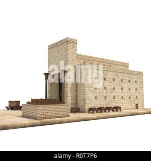 König Salomos Tempel Tempel in hebräischer Name mit großen Becken Anruf eherne Meer und bronzenen Altar auf Weiß. 3D-Darstellung Stockfoto