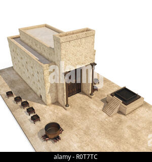 König Salomos Tempel Tempel in hebräischer Name mit großen Becken Anruf eherne Meer und bronzenen Altar auf Weiß. 3D-Darstellung Stockfoto