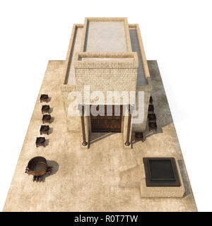 König Salomos Tempel Tempel in hebräischer Name mit großen Becken Anruf eherne Meer und bronzenen Altar auf Weiß. 3D-Darstellung Stockfoto