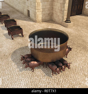 König Salomos Tempel mit bronzenen Säulen namens Boas und Jachin auf Weiß. 3D-Darstellung Stockfoto