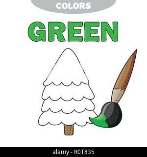 Grün. Die Farbe Lernen. Bildung gesetzt. Abbildung der primären Farben. Vector Illustration - Baum - Buch Färbung Stock Vektor