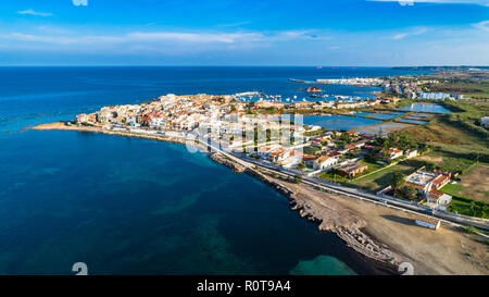 Antenne. Marzamemi, Provinz Syrakus, Italien. Stockfoto