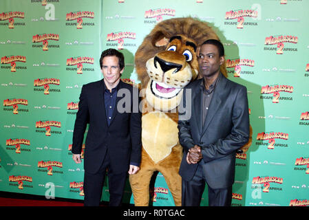 Ben Stiller, Chris Rock und Alex der Löwe die Premiere von Madagaskar: 2 Afrika an der Staatlichen Theater entkommen. Sydney, Australien. 17.11.08. Stockfoto