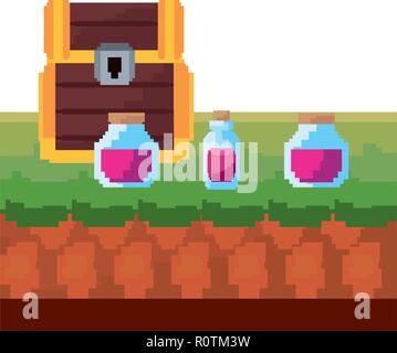 Video Spiel Treasure Chest trank Flaschen Vector Illustration Stock Vektor