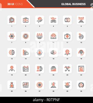 Global Business Flat Line Web Icon Konzepte Stock Vektor