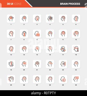 Denken und Gehirn flache Linie Web Icons Stock Vektor