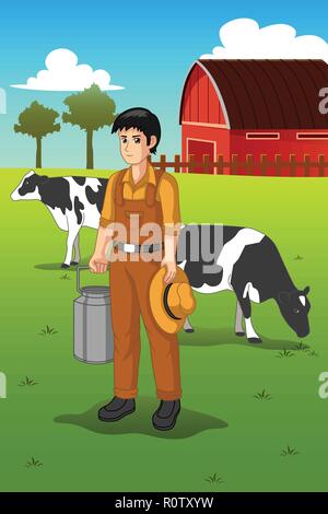 Ein Vektor Illustration der Landwirt melkende Kuh Stock Vektor