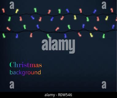 Frohes Neues Jahr und Frohe Weihnachten Hintergrund mit farbigen Weihnachtsbeleuchtung. Vector Illustration Stock Vektor