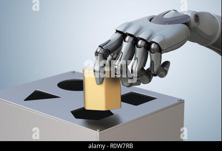 Roboterhand mit Logic. 3D-Illustration, Stockfoto