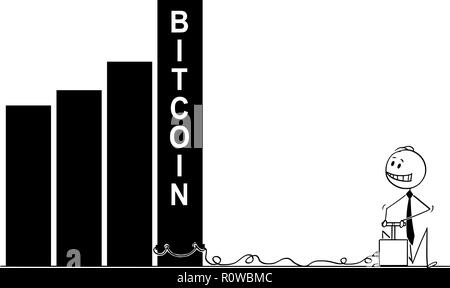 Cartoon von Geschäftsmann mit Detonator und Explosive zu zerstören Bitcoin Tabelle oder Grafik Stock Vektor