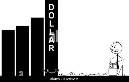 Cartoon von Geschäftsmann mit Detonator und Explosive zu vernichten Dollar Tabelle oder Grafik Stock Vektor