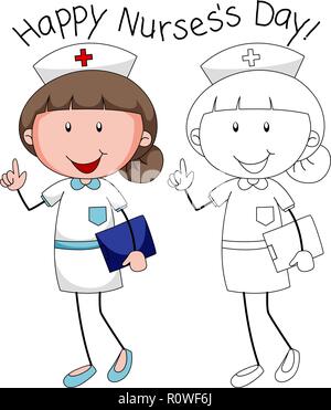 Doodle gerne Krankenschwester Charakter Abbildung Stock Vektor