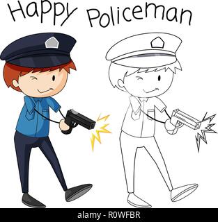 Doodle einfach Polizei Charakter Abbildung Stock Vektor