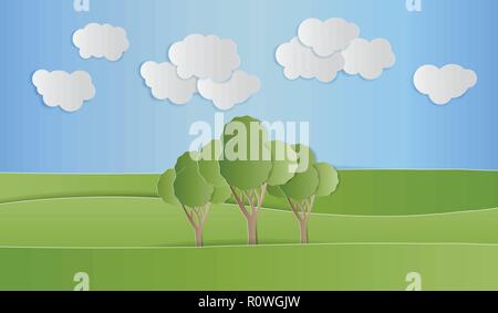 Landschaft aus Wald mit Cloud, umweltfreundlich, Paper art Stil Stock Vektor
