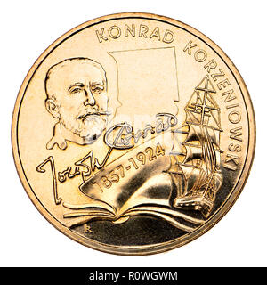 Joseph Conrad (geb. Józef Teodor Konrad Korzeniowski: 1857-1924) EPolish/britische Autor, auf einem polnischen 2 Zl-Gedenkmünze. "Nordisches Gold" (Legierung aus c Stockfoto