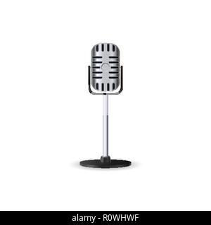 Vintage silver stereo Studio Mikrofon auf weißem Hintergrund. Retro Metall mic auf einer Haltung Stock Vektor