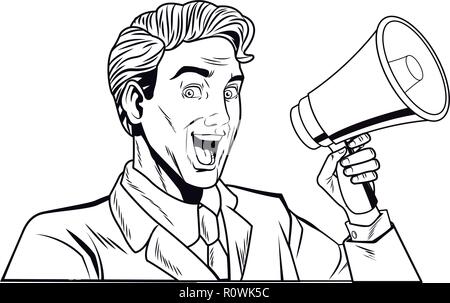 Pop Art Geschäftsmann Karikatur in Schwarz und Weiß Stock Vektor