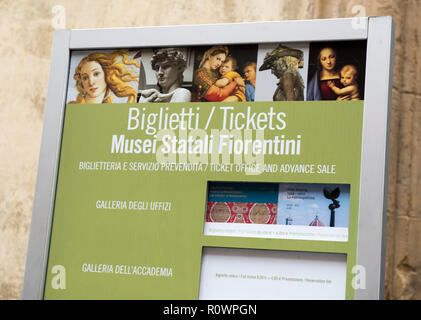 Ticket Informationen Panel in Florenz, Italien, Europa Stockfoto