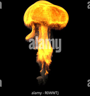 Realistische explosion Atombombe auf schwarzem Hintergrund. Isolierte Bild. 3D-Darstellung. Stockfoto