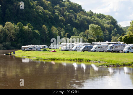 Camping in Bad Karlshafen, obere Wesertal, Weserbergland, Nordrhein-Westfalen, Hessen, Deutschland, Europa Stockfoto