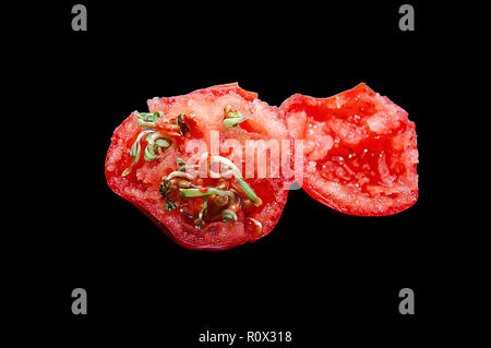 Rote Tomaten auf schwarzem Hintergrund Stockfoto