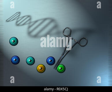 Bunte Augäpfel, DNA, Chirurgie schere Instrument Stockfoto