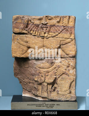 Spalte Darstellung des Gottes Bes. Vom Tempel des Amun in Meroe. 1. Sandstein. Stockfoto