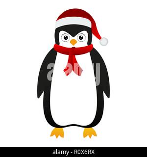 Pinguin santa in einer Mütze und Schal Stock Vektor