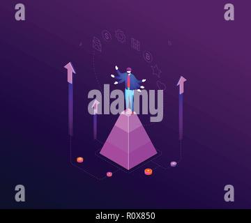 Multitasking Konzept - moderne und farbenfrohe isometrische Vector Illustration Stock Vektor