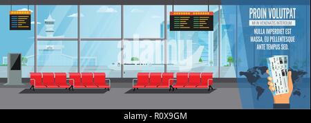 Flughafen Innenraum Wartehalle Wartehalle modernen Terminal Konzept. High Ausführliche flachen Farbe Vector Illustration Stock Vektor