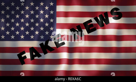 Amerikanische Flagge mit den Worten gefälschte Nachrichten, ideal Footage die Nutzung der Medien, um zu sensibilisieren, nicht zu manipulieren und Desinformation Leute Stockfoto