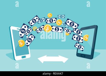 Der Vektor der Dollar Geld Währung Senden von einem Smartphone zu einem anderen. Online Transaktion zahlung Konzept. Stock Vektor