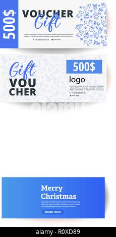 Weihnachten und neues Jahr Gutschein, Rabatt Gutschein mit Christmas Ornament. 500 Dollar Stock Vektor