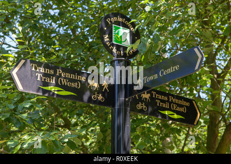 Blinker Zeichen für die Trans Pennine Trail (eine lange Distanz Fußweg und reitweg) in Penistone, South Yorkshire Stockfoto