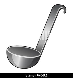 Steel Löffel oder Pfanne auf weißem Hintergrund. Vektor cartoon Close-up Abbildung. Stock Vektor